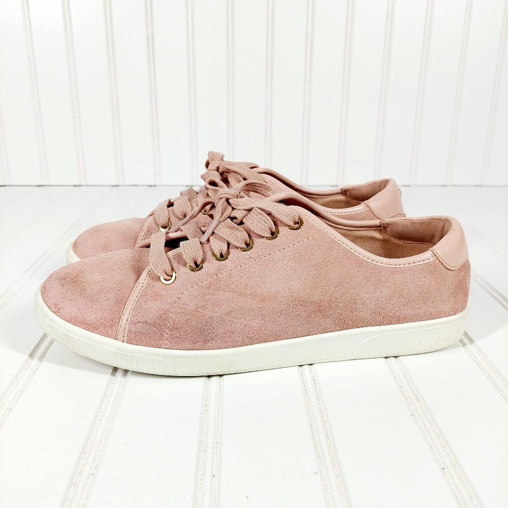 Vionic Brinley Blush Pink Suede Low Top Lace Up Sneakers SIZE 7 WIDE